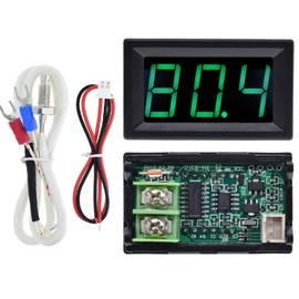 12V Green Fahrenheit Digital Temperature Gauge -58F~536F LED Display Screen with Terminal Wire and 0.5 Meter K-Type Thermocouple (Thread: M6)