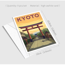 gaeaverse Kyoto Japan Postcards Vintage Postcards with Envelopes 9pc/Set World Cities Greeting Cards for Business World Travel Landscape Postcard Decor Gift