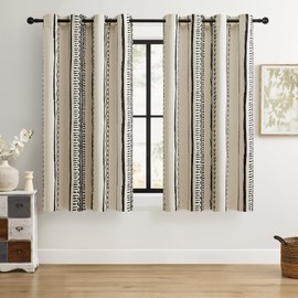 BOHOMOCASA Luxury Boho Blackout Curtains – Elegant Design for 100% Blackout, Thermal Insulated, 2 Panels (Black on Beige, W52*L63)