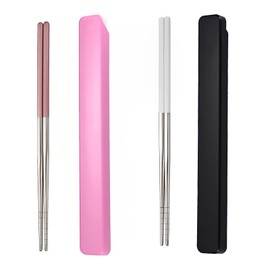 Pink chopsticks reusable Portable Chopsticks SUS304 Stainless Steel Chopsticks with Case for School,Camping,Travel, Bento Box, 9 Inches in length, Alternative to Wooden (White+Pink)