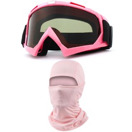 immoono ATV Dirt Bike Motorcycle Goggles with Balaclava Face Cover, Motocross Riding Offroad Glasses for Men Women with Face Mask, Pink Frame Smoke Lenses
