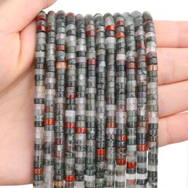 BONNY BOXX 150PCs Natural African Bloodstone Spacer Beads, Loose Semi Precious Flat Round Gemstone Heishi Disc Stone Beads for Beading Jewelry Making 4mm*2mm