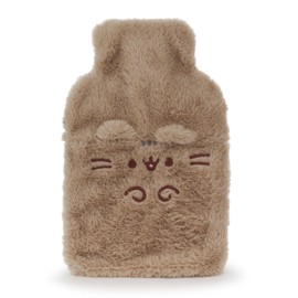 Pusheen Womens Hot Water Bottle | Ladies & Girls Furry Heat Pad in Brown | Insulated Plush Loungewear Accessory for Self Care | Cat Kitten Merchandise Apparel Gift for Adults and Children