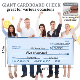 40" x 16"Reusable Big Dry Erase Check - New Folded Giant Fake Check for Presentations, Awards, Raffles, Rewards & Celebrations | Durable Cardboard Prize for Endowments & Winners