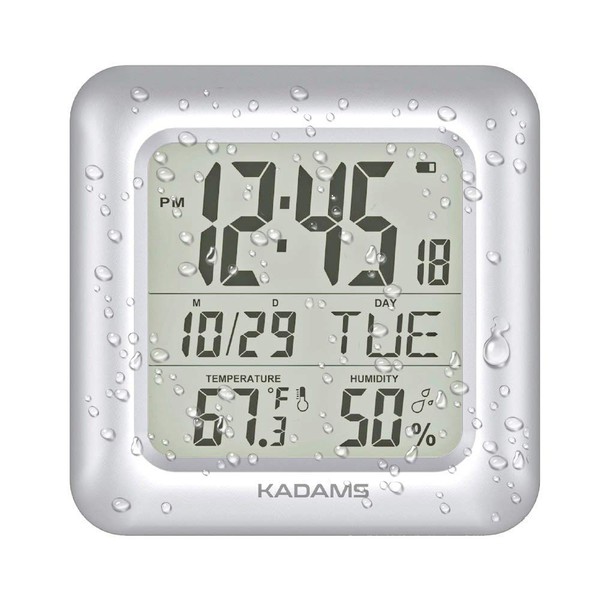 KADAMS Bathroom Clock 9.5" Kitchen Wall Clock with Large LCD