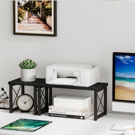 Honiter Desktop Shelf, Desktop Organizer Shelf, Freestanding Small Bookshelf Desk Shelf Organizer, 2 Tier Independent Stackable Desk Organizer, Desktop Office Storage Rack Display Shelf, Black, 7.6in