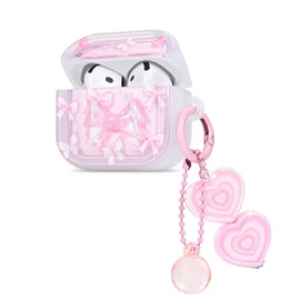 DiyGody Case Compatible with Airpods 4th Generation 2024 with Key Ring, Ultra Thin TPU Protective Case with Butterfly Bow Tie Pattern for Women, Shockproof, Non-Slip, Anti-Dust, No Odour Case