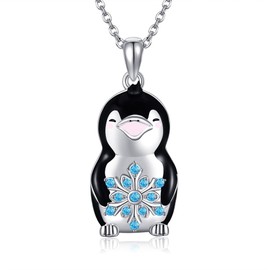 VENACOLY Penguin Chain Sterling Silver Snowflakes Penguin Pendant Necklace Christmas Jewellery for Women, No Gemstone