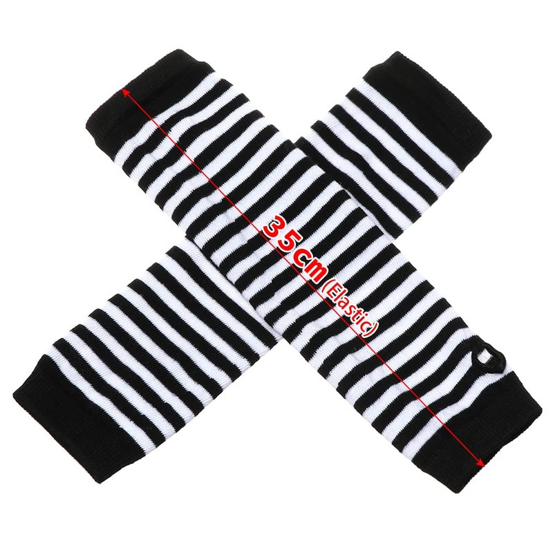 Black White Stripes Knitted Long Gloves Winter Over Elbow Mittens
