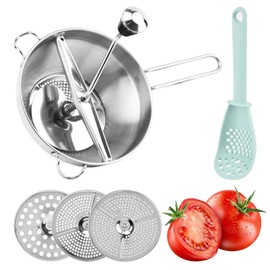 EMVANV Food Mill Stainless Steel, Large Capacity Food Mill Potato Ricer with 3 Interchangeable Disks, Ergonomic Rotary Handle for Jams, Vegetable Purees, Fruits, Potatoes and Garlic