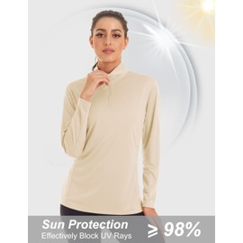 MAGCOMSEN Women's Quarter Zip Long Sleeve Sun Shirts UV Protection Quick Dry Workout Tops 1/4 Zip Pullover Light Apricot M