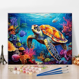 Rebotipy Paint by Numbers Kit for Adults Sea Turtle DIY Paint by Numbers for Adults Marine Organism Oil Painting with Brushes Adult Paint by Number Kits Art Crafts 16x20 in