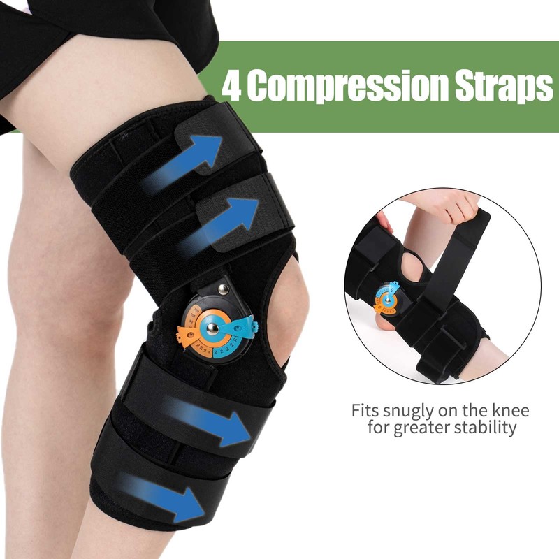 Hinged Knee Brace with Side Stabilizers ROM Knee Support Adjustable