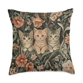 Three Kittens William Morris Style Tapestry Throw Pillow