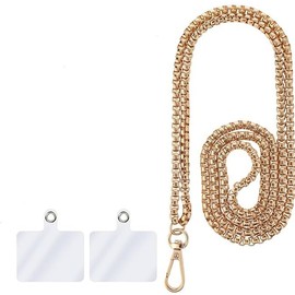 Luhaomisky 1Set Golden Metal Phone Chain Holder, Universal Cell Phone Crossbody Neck Lanyard with Tether Pads Adjustable Phone Wrist Strap Convenient to Carry Easy to Wear,Cell Phones and Accessories