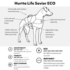 Hurtta ECO Life Savior, Dog Life Jacket, Buckthorn, 40-60 lb