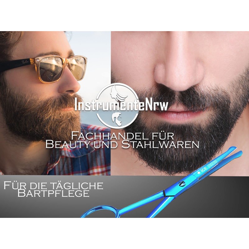 Bartschere BLUE TITANIUM Schnurrbart-Schere Nasenhaarschere mit Mikroverzahnung