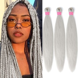 MEZIRU 3Pcs/Packs Braiding Hair Pre Stretched 20 Inch Yaki Straight Braiding Hair Extensions For Braids Synthetic Hot Water Setting Twist Braid Hair For Women(20" 3Pcs #Silver Grey)
