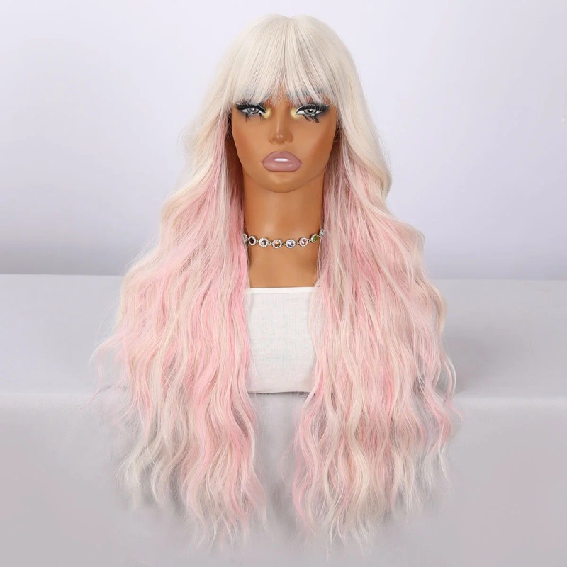 Smilco 26-inch Temperament, Big Waves, pink and White Gradient, Smooth,