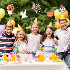 32 PCS Halloween Cartoon Themed Straws,Reusable Plastic Drinks Pumpkin Skull Ghost Witch Theme Drinking Straws with Cartoon Decoration for Kids Halloween Party Supplies,16 Styles