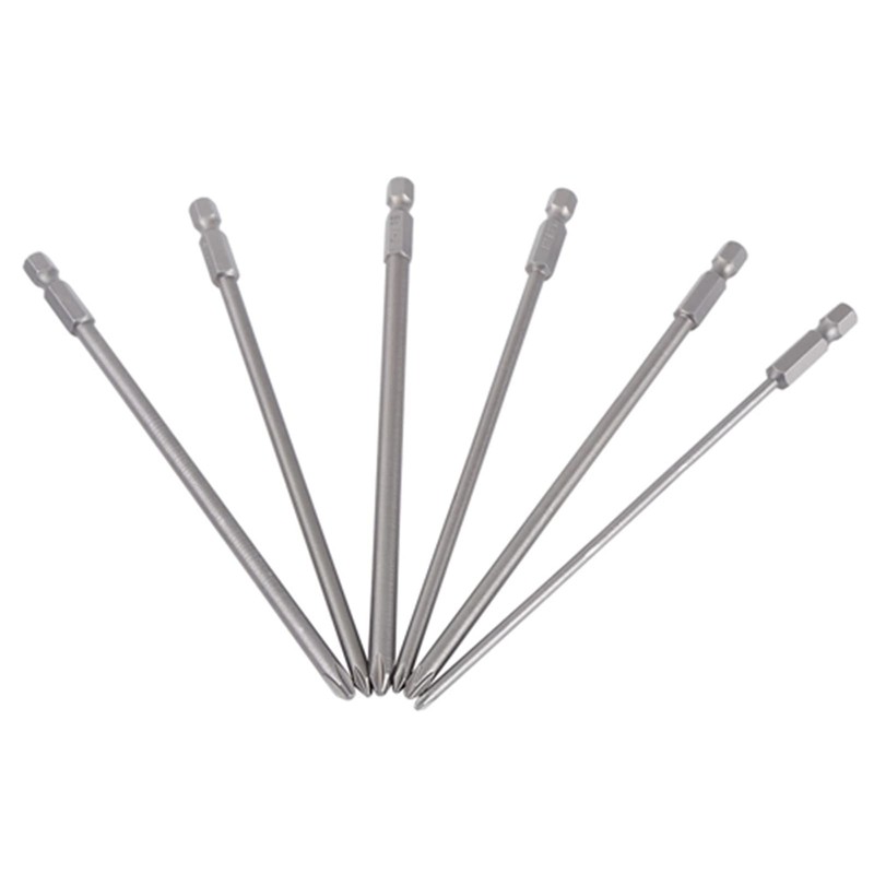 6-Piece Phillips Screwdriver Long Bits 150 mm 1/4 Inch Magnetic