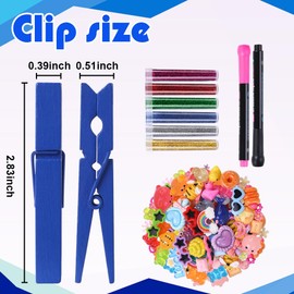 JOICEE 80 Set Cheer Pins Spirit Clips,80 Clothes Pins 126 Mini Resin Animals Bows Daisy and Stickers Pen Over 300 Beads Pearls for Cheerleading Backpacks Ribbon Team Classroom Cheer Gifts Bulk(Blue)