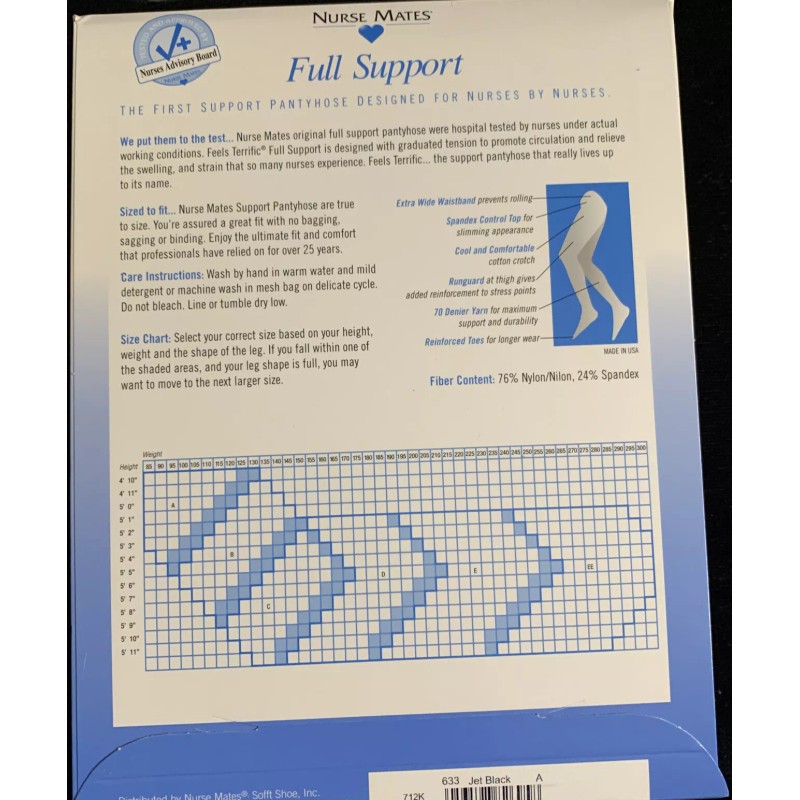 Nurse Mates New Full Support Hosiery Jet Black Size A