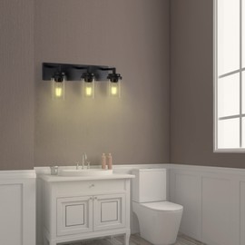 Espird Bathroom Vanity Light, 2 Pack 3 Light Matte Black Vanity Light with Clear Glass Shade, Farmhouse Vanity Light, Bathroom Lighting Fixtures Over Mirror for Bathroom/Living Room