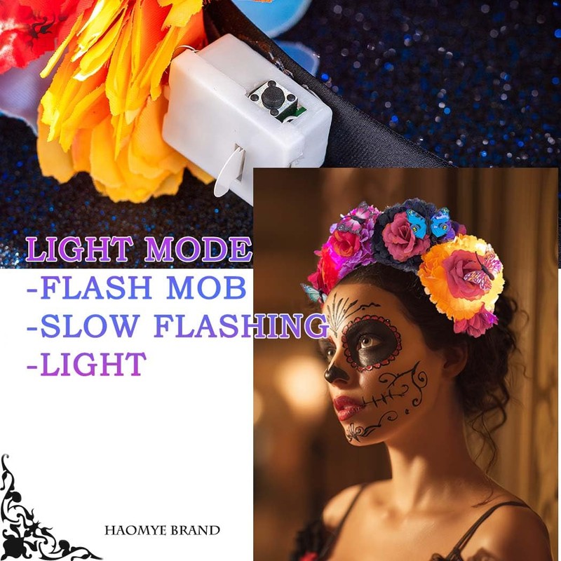 Day of the Dead Flower Headband Light Up Halloween Headbands