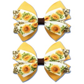 Glitter Sunflower Hair Bows for Girls,Yellow Flower Ribbon Hair Clips Barrettes Hairpins, Happy Fall Outfit Dress Decoration Accessory for Teens Toddler Kids (B)