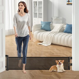 Crazydeer 14" Tall Short Dog Gate to Step Over, Retractable Mesh Pet Door for Small Puppy, Extended up to 59" Wide for Indoor Stairs Doorways and Hallway - Black