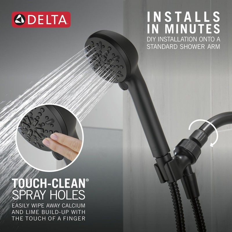 Delta Faucet 4-Setting Handheld Shower Head, Black Shower Head with