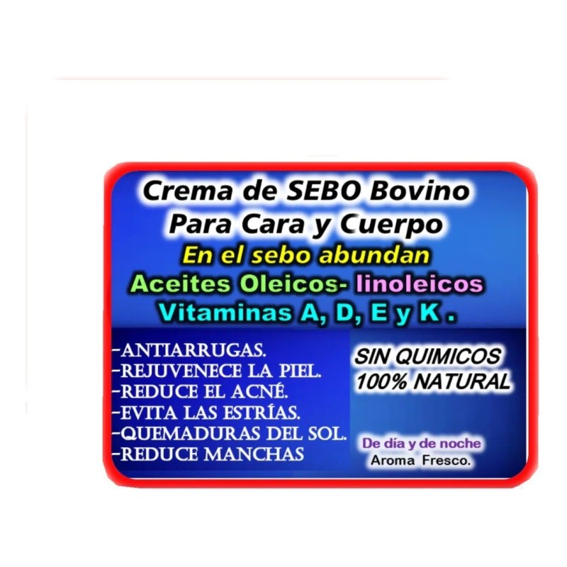 Crema De Sebo Bovino Manteca De Vaca Natural Arrugas Manchas