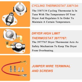 279838 PS334313 W10724237 Dryer Heating Element Kit-3977767& 3387134 thermostat 3392519 & 3977393Thermal Fuse-Replacement for Whirlpool Ken-more Dryers-Replaces AP3094254 4531017 MEDX655dW1 WED4815EW1