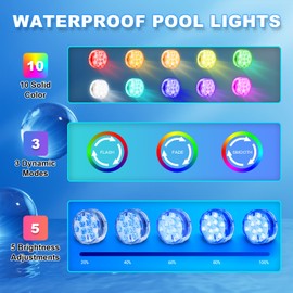 Creatrek Pool Lights with Remote, 10 Color Changing Pool Lights for Above Ground Pools, Battery Operated Submersible LED Lights for Pond, Bathtub, Hot Tub, Party, 3 Pack