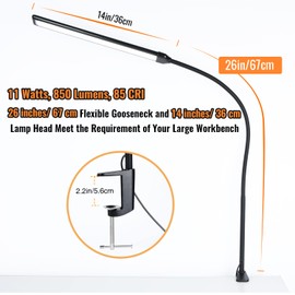 CeSunlight LED Desk Lamp with Clamp, Clamp Light, Tall Desk Lamp with Long Gooseneck, 11W, 850 LMS, 3 Color Modes, 10 Brightness Levels, Eye-Caring, Clip on Desk Light for Reading, Home, Office