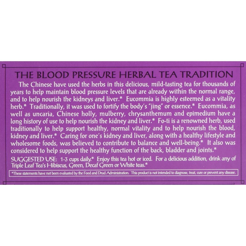 Triple Leaf Blood Pressure Tea Bags, 1.06 Ounce 20 Count