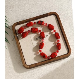 Errally Chunky Beaded Choker Necklaces for Women Large Beads Statement Necklace Collar Costume Jewelry Gifts for Her(Red)