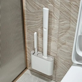 PureLiving Toilet Brush Holder Set Wall Mounted – Flexible Silicone Head for Hygienic Cleaning, Bathroom WC Maintenance
