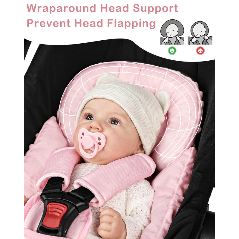 Infant Car Seat Insert with 3 Strap Covers, Reversible Car