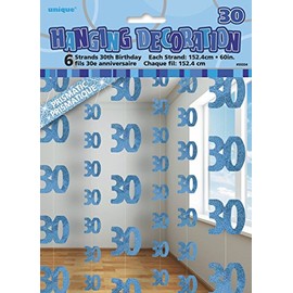 Unique Party 55334 - 5ft Hanging Glitz Blue 30th Birthday Decorations, Pack of 6