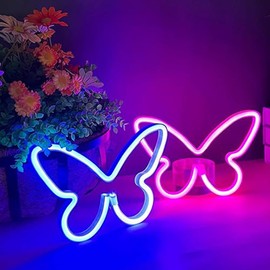 2 Stück LED-Neonlichtschild, Schmetterlings-Neonschilder, Nachtlichter für Zuhause, für Kinderzimmer, dekorative Lampen, Wandkunst, romantisches Weihnachts- und Geburtstagsgeschenk