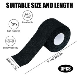 3 Rolls Zinc Oxide Tape, Black Athletic Tape, 3.8cm x 10m Sports Bandage Tape, Sports Strapping Tape for Climbing,Boxing, Blister Prevention
