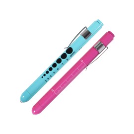 Aokin Pen Light with Pupil Gauge, Reusable LED Penlight Medical for Doctor Nurse Diagnostic etc, White Light, Sky Blue and Rose