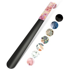 Gukeniu 16.5 Inch Long Handle Shoe Horn for Seniors Men Women Kids, Metal Shoe Horns for Boots, Pink Gold Marble