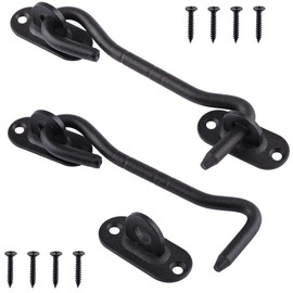 Tahbarshi Pack of 2 Latch Door, 4/6/8 Inch Storm Hook, Stainless Steel Cabin Hook, Black Silver Matt, Storm Hook with Eyelet Stainless Steel (Black, 4 Inch)