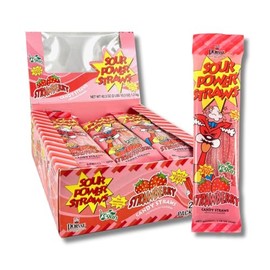 Sour Power Strawberry Candy Straws, 1.75 oz (Pack of 24), Vegan Sour Strawberry Straws Since 1985, Soft Chewy Sweet Tart, Non-GMO Gelatin Free, Sour Strawberry Candy Bulk Pack