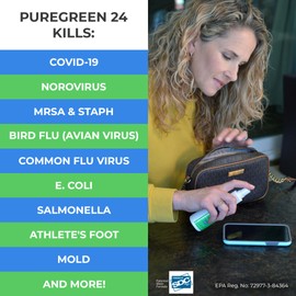 PURE GREEN 24 Safe & Effective Disinfectant. Kills Deadly Germs including RSV COVID-19 Norovirus MRSA Staph 2026 flu Bird flu Contains no toxic chemicals odorless child & pet safe 1 4oz spray bottle