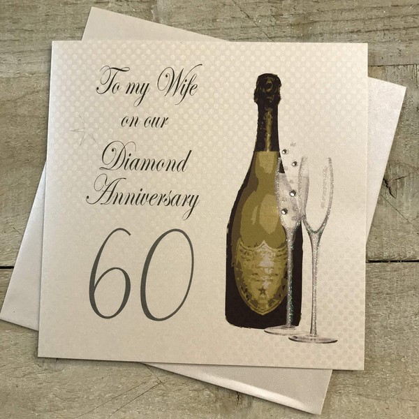 White Cotton Cards A60W"to My Wife On Our Diamond Anniversary 60" Handmade 60Th Anniversary Card