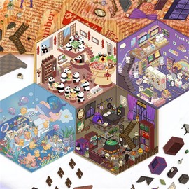 4 Sets DIY 3D House Stickers, DIY 3D Sticker Scene, 3D Miniature Scene Stickers, Funny Cute Korean Cartoon Sticker Scenes for Kids Adults, Make Your Own Stickers (Multicolor)